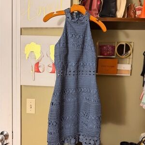 Blue Lace Halter Dress